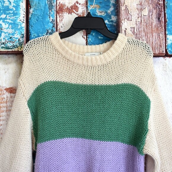 Women's Lush Color Block Oversized Sweater Crochet SMALL Multicolor - Picture 2 of 10